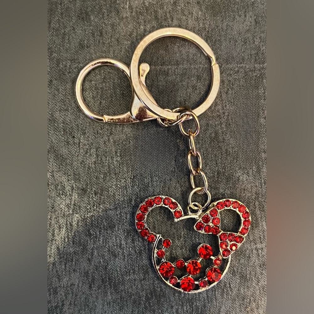 Minnie Mouse Red Stones Gold  Keychain New